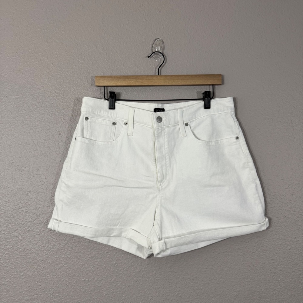 NWT J.Crew Women's Size 31 White High-Rise Cuffed Denim Shorts MSRP $79.50 BP277
